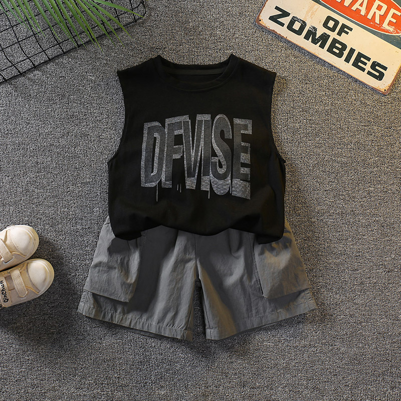 7342 traje de chaleco sin mangas para niño delgado 2025 nuevo estilo de verano estilo occidental ropa casual niños verano traje de dos piezas