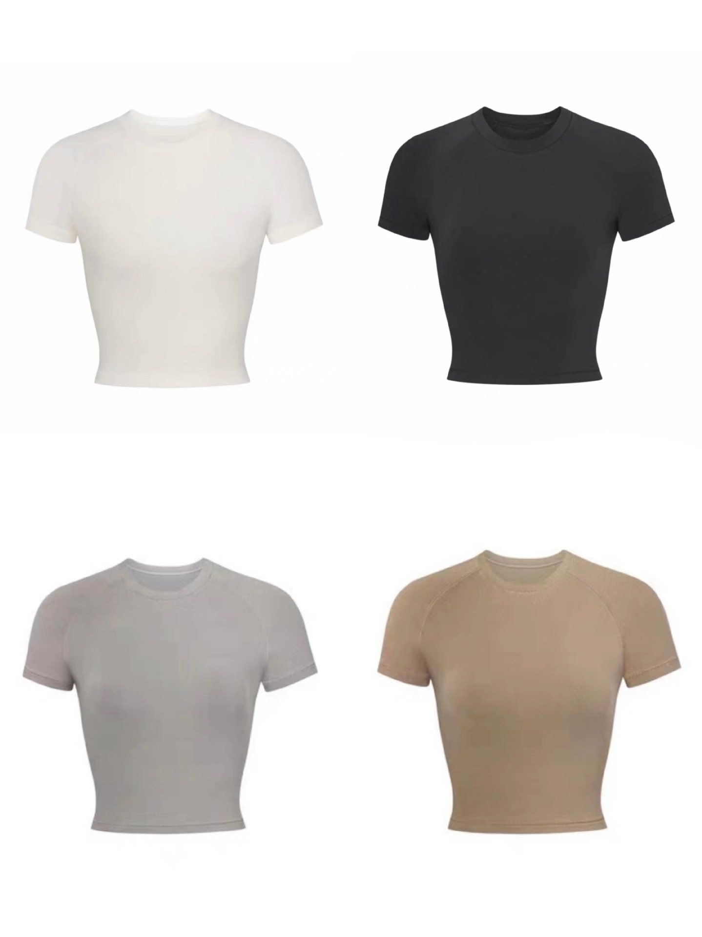 24 nuevas camisetas deportivas de estilo americano, de manga corta, con cintura descubierta, ajustadas y adelgazantes, camisetas cortas para mujer, gran éxito de ventas.