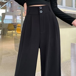 S2C Suit Wide-Leg Pants for Women in Summer Thin Pear-Shaped Figure High-Waist Slimming Look Draped Black Casual Ice Silk Wide-Leg Pants