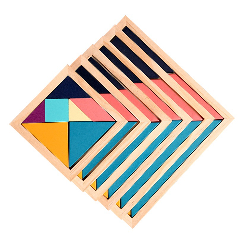 Selección transfronteriza de varios rompecabezas tangram de madera de pino, juguetes educativos de madera, juguetes para el desarrollo cerebral, juguetes para niños.