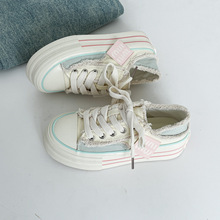 两穿懒人一脚蹬厚底帆布鞋女2025夏新款鞋增高厚底板鞋女远波5086