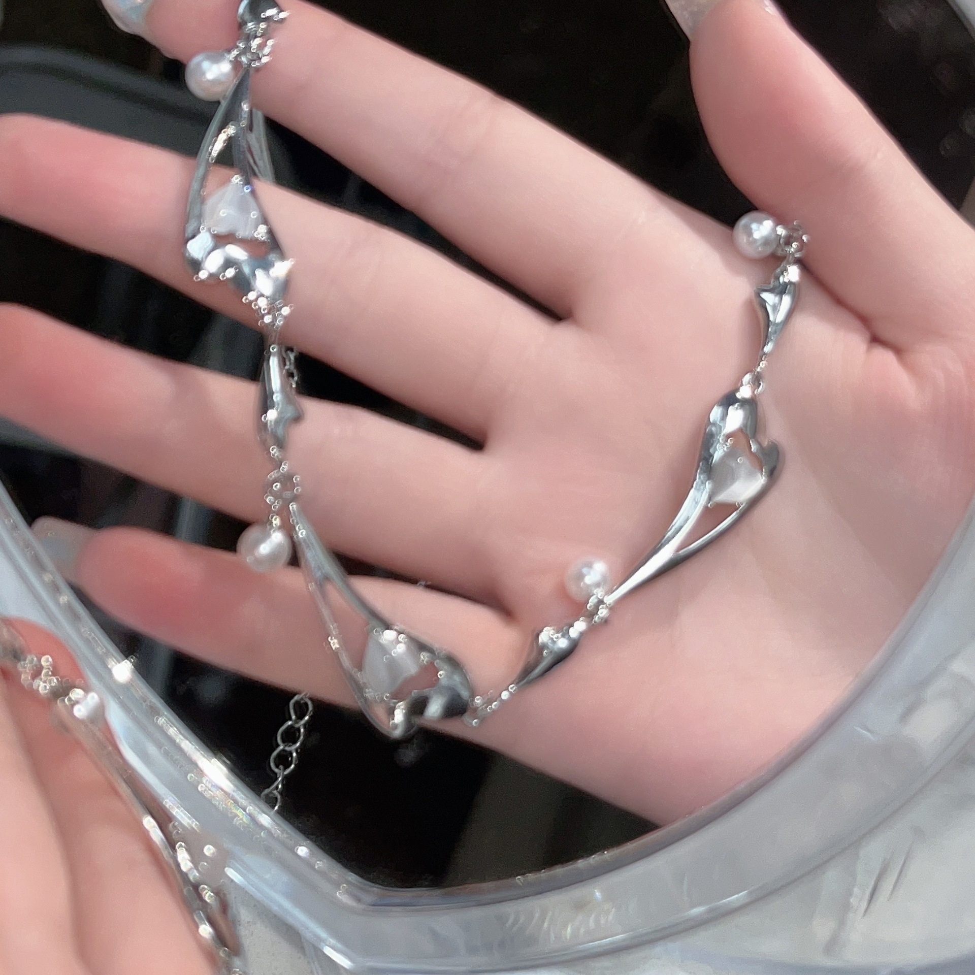 Fashion Heart Shape Alloy Plating Artificial Pearls Opal Necklace