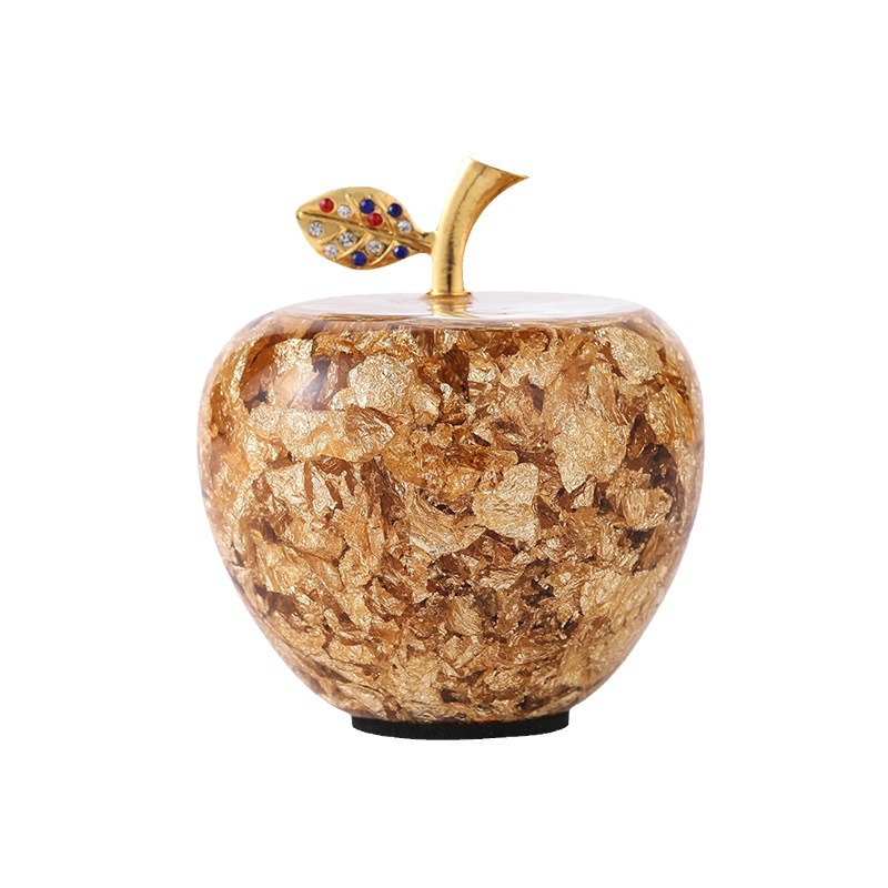 Fábrica al por mayor artesanía decoración regalo Apple creativo salón de escritorio cristal hogar hoja oro plana seguro