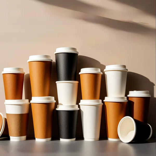 Thickened Disposable Coffee Paper Cups, Customized for Hot and Cold Drinks, with Lids, Milk Tea Paper Cups, Double-Layer Anti-Scalding White Hollow Paper Cups