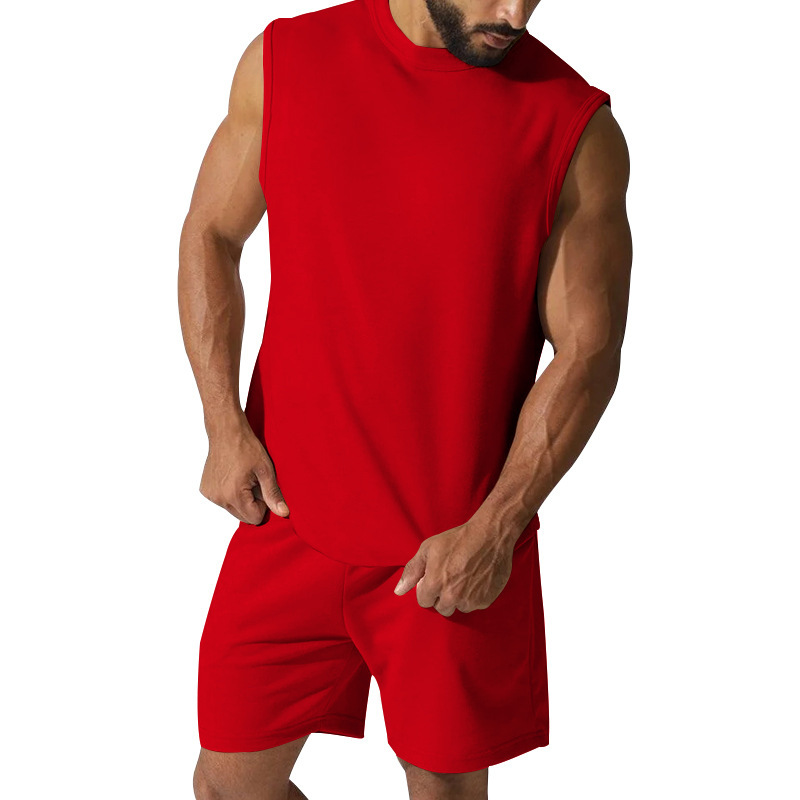Estación independiente transfronteriza nuevo verano sin mangas traje deportivo casual delgado superior color sólido chaleco traje de dos piezas hombres