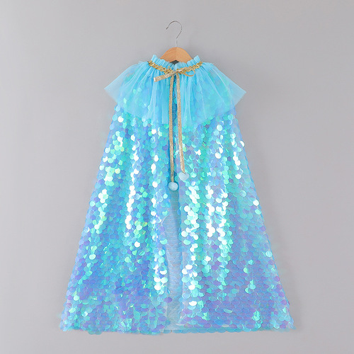 Glitter sequin cloak  new girls Halloween mermaid dress shiny cloak girl going out cloak