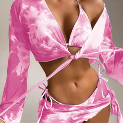 Amazon 2024 New European and American Tie-Dye Two-Piece Swimsuit, Women's Sexy Bikini Set—Four-Piece Export-Ready Swimwear Available for Wholesale