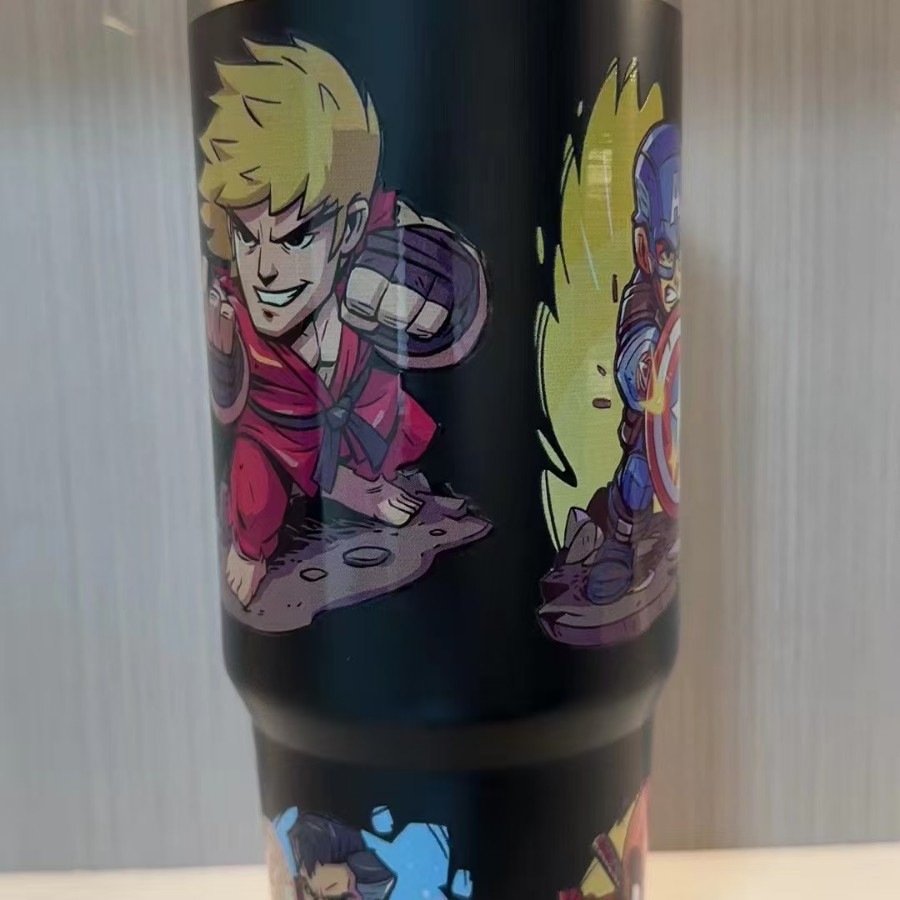 Taza de coche de acero inoxidable 304 explosiva transfronteriza Taza termo con patrón de dibujos animados Taza de hielo de coche linda portátil