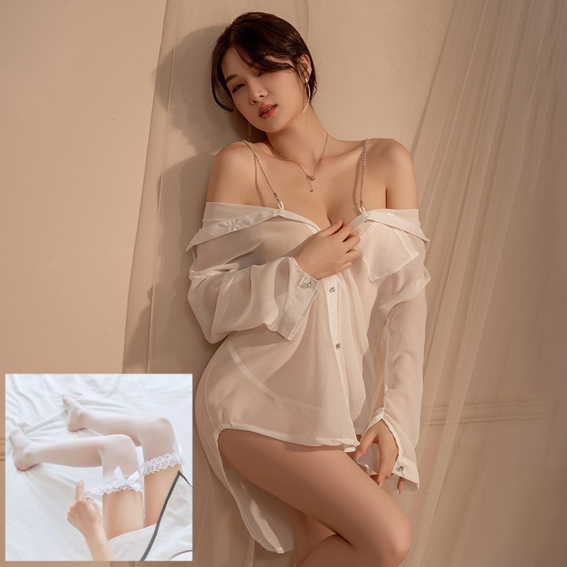 セクシーランジェリー、フェミニンサスペンダー、シースルーシャツ、パジャマ、ピュアユニフォーム、チャーミングナイトガウン、パッションフリー、女性402|undefined