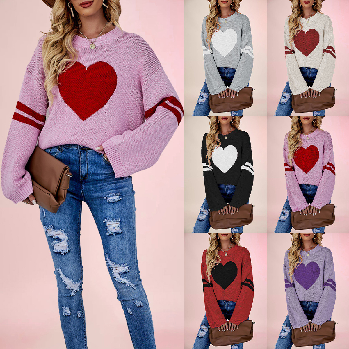 Suéter holgado de cuello redondo para mujer, diseño de corazón, estilo europeo y americano, novedad de invierno 2026, para el Día de San Valentín, disponible en Amazon.
