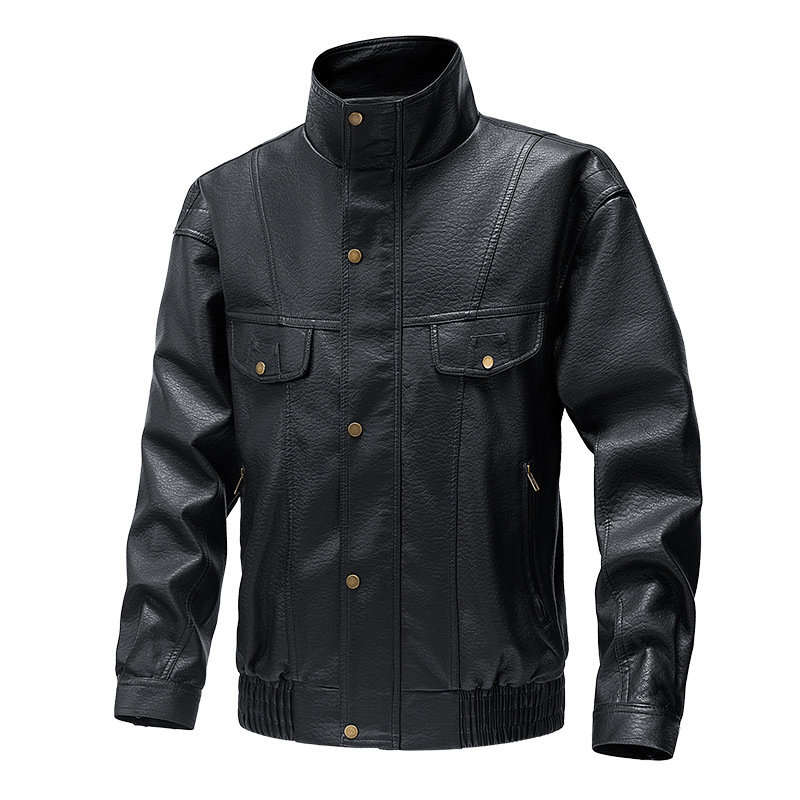Transfronterizo americano vintage chaqueta de cuero hombre invierno nuevo chaqueta de cuero de veludo de cuello de pie chaqueta casual suelta chaqueta de hombre