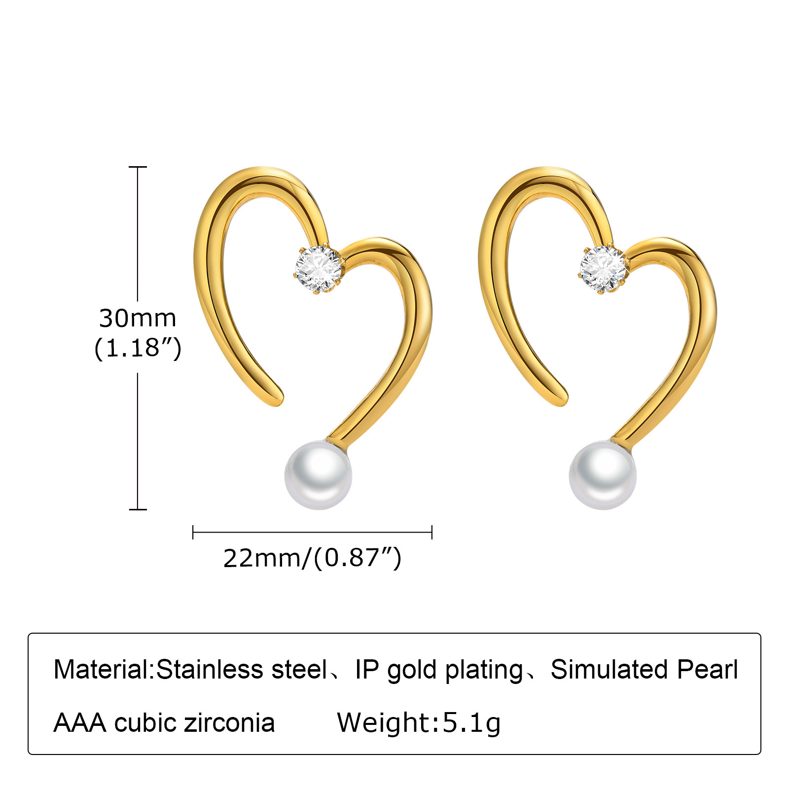 Fashion Geometric Heart Shape Stainless Steel Inlay Artificial Pearls Zircon Earrings 1 Pair display picture 1