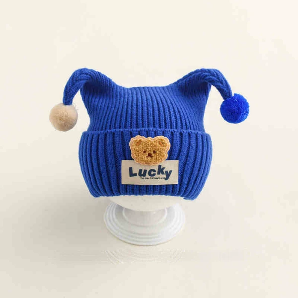 Blue [Lcuky double ball yarn pullover hat]