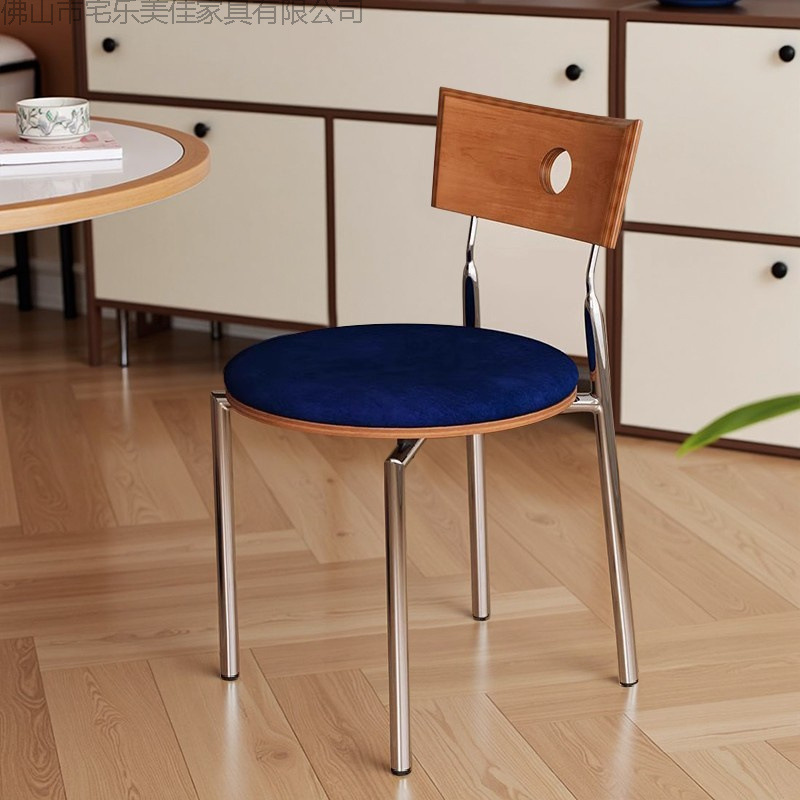 Vintage Dining Chair for Home Use, Solid Wood Backrest Chair, Trendy Retro Chair, Small Apartment Dining Table Chair, Designer Chair