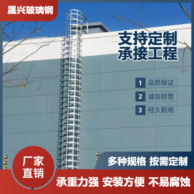 Galvanized Steel and Fiberglass Safety Ladder with Cage, National Standard Ladder for Basements, Water Wells, Fire-Fighting Fixed Ladders, and Exterior Wall Ladders