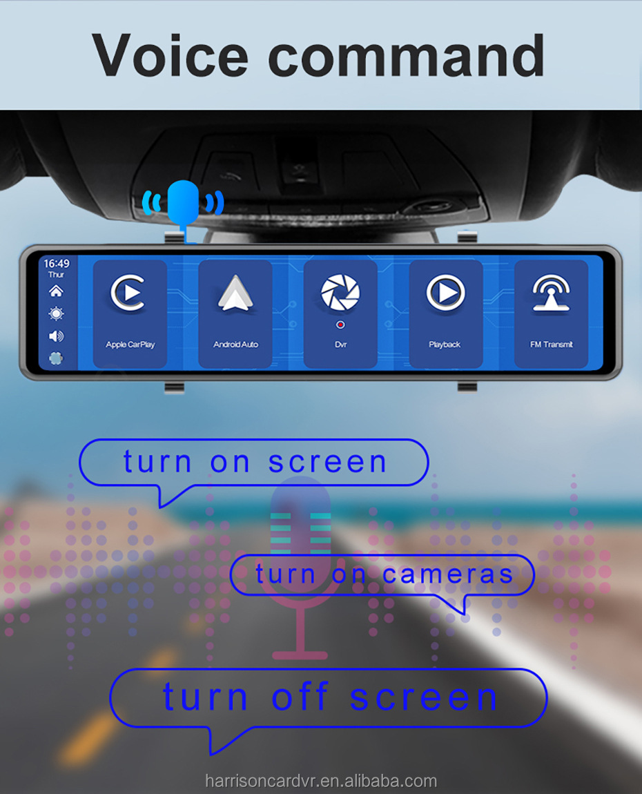 9.66inch 10.3inch 12inch Wireless Carplay Screen Mirroring 4K1080P Rearview Mirror Dual-Channel Dash Cam