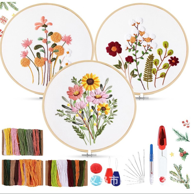Kit de Bordado a Mano de Plantas y Flores Algodón DIY para Dormitorio y Estudio