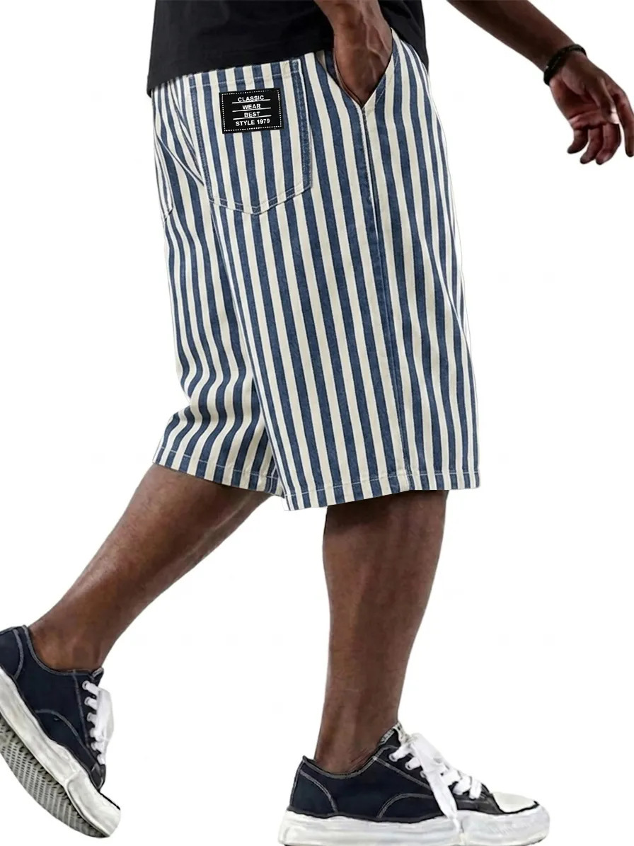 Men's Clothing Men's Fashionable Versatile Striped Casual Shorts Loose Multi Pocket For Formal & Casual Solid Color_viptrois.com
