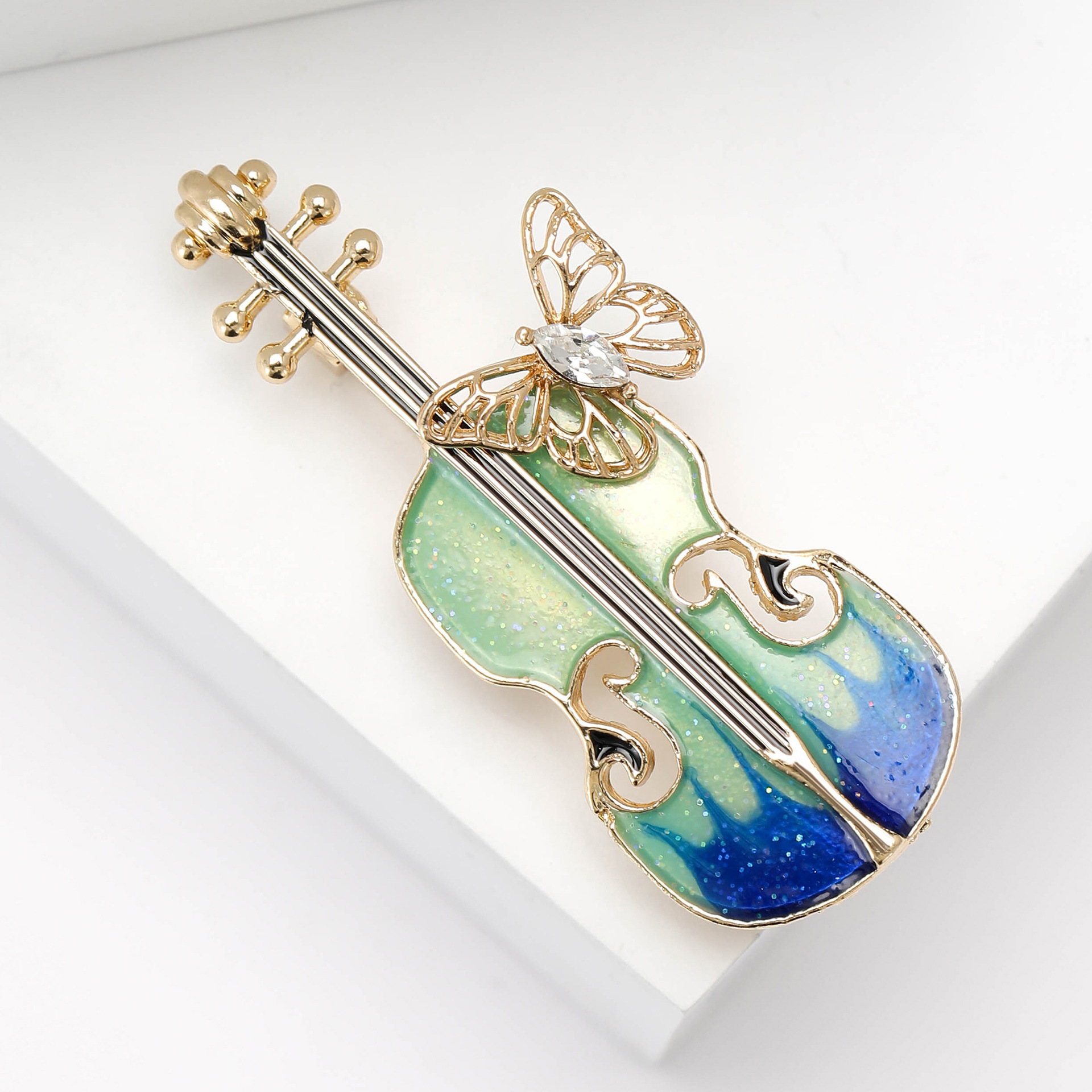 Korean Fashion Enamel Butterfly Violin Brooch Fashion ins Trendy Personalized Pin Cute Artistic Accessories
