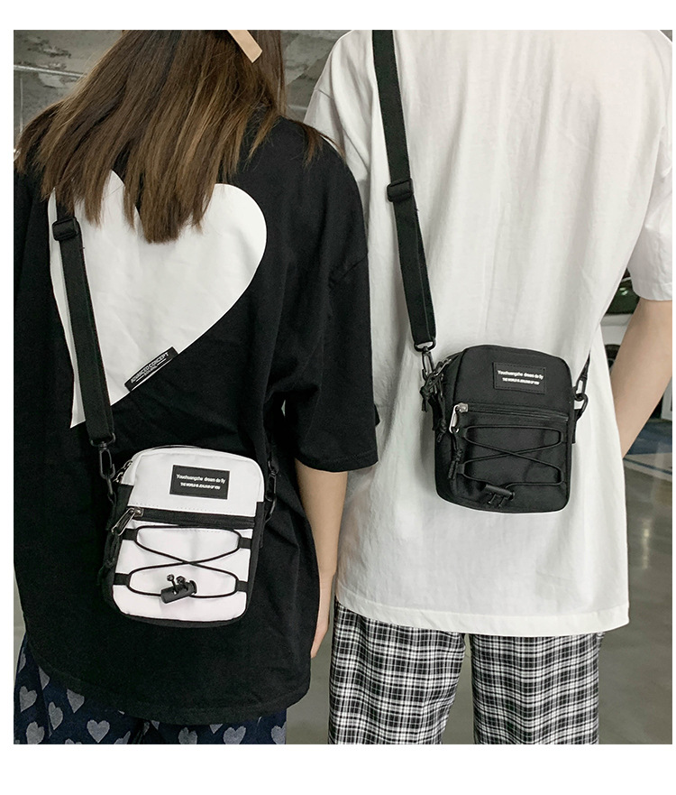 67g Weight Zipper Closure Type Single Shoulder Strap Strap Type Crossbody Bag Bags Type Nylon Material Letter Pattern Streetwear Style Square Shape Khaki, Light Grey, White, Black Color Small Size Small Nylon Letter Streetwear Square Zipper Crossbody Bag 3