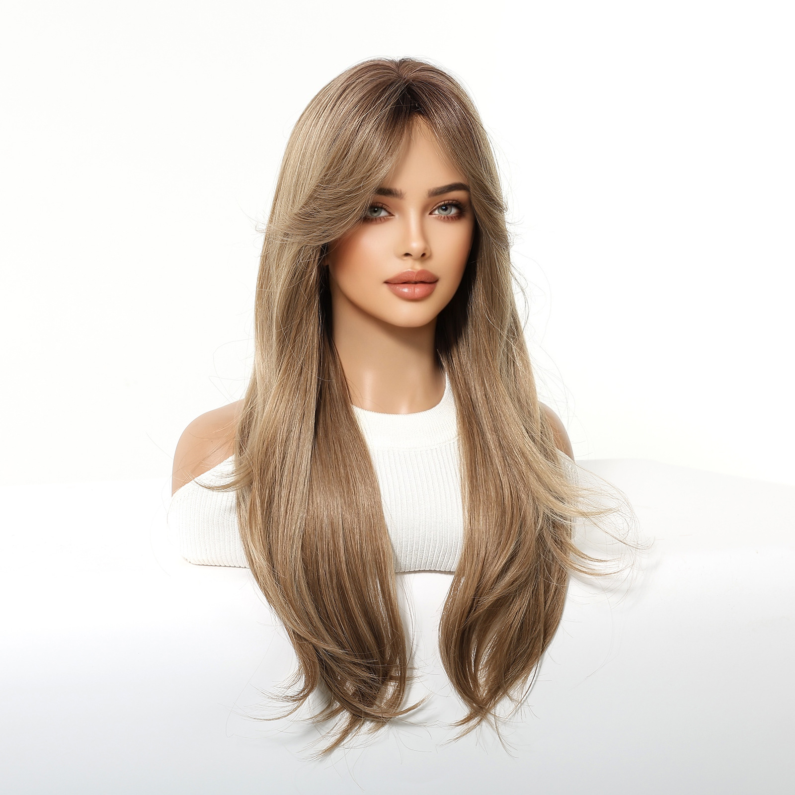 Peluca Rizada Gradiente para Mujer de Fibra de Alta Temperatura Estilo Natural