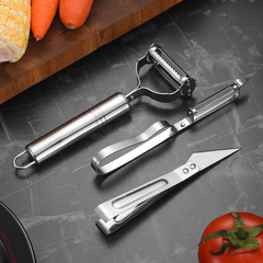 Stainless steel peeler set of three, household multi-functional shaver, duck feather clipper, fruit knife, peeler, fruit shaver