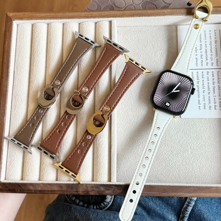 U-Shaped Buckle Slim Waist Genuine Leather Strap Suitable for Apple Watch iWatch 12Th Generation 11/10