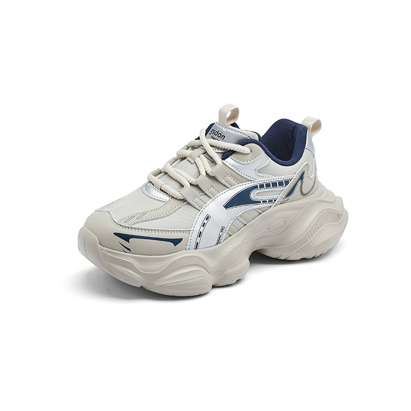 Zapatos de cuero estilo dad de Augu Shiden para mujer, novedad de otoño 2024, zapatillas casuales retro grises de suela gruesa para mujeres pequeñas