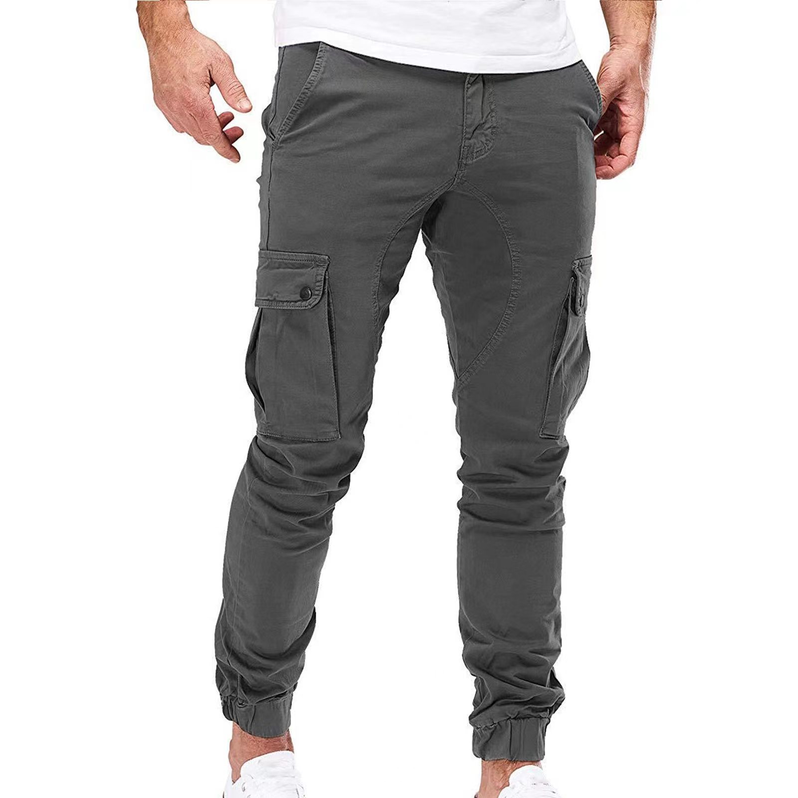 Autumn New Men's Cargo Pants Mens Overalls Multi-pockets Solid Color Pants Trousers Slim Fit Jogging_voghion.com