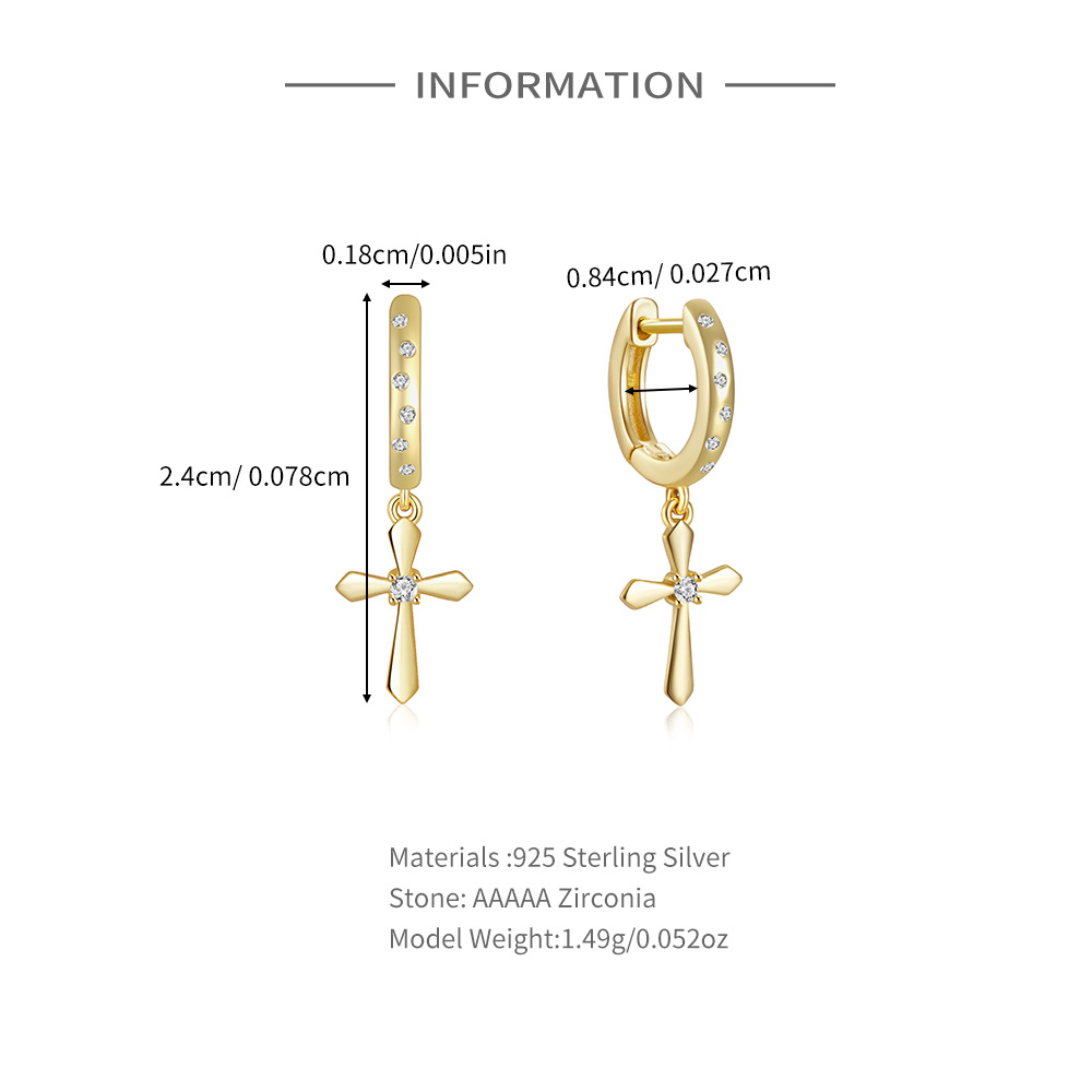 5g Weight 925 Sterling Silver Ear Needle Material Drop Earrings Classification 1 Pair Quantity Daily Occasion 925 Sterling Silver Material Cross Pattern Women's Gender Plating Design Simple Style Style 1 Pair 925 Sterling Silver Cross Drop Earrings 无