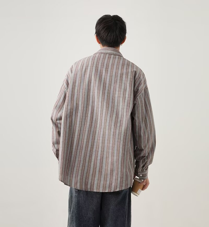 Herren Freizeithemd Mit Vertikalem Streifenmuster Für Den Herbst_voghion.com