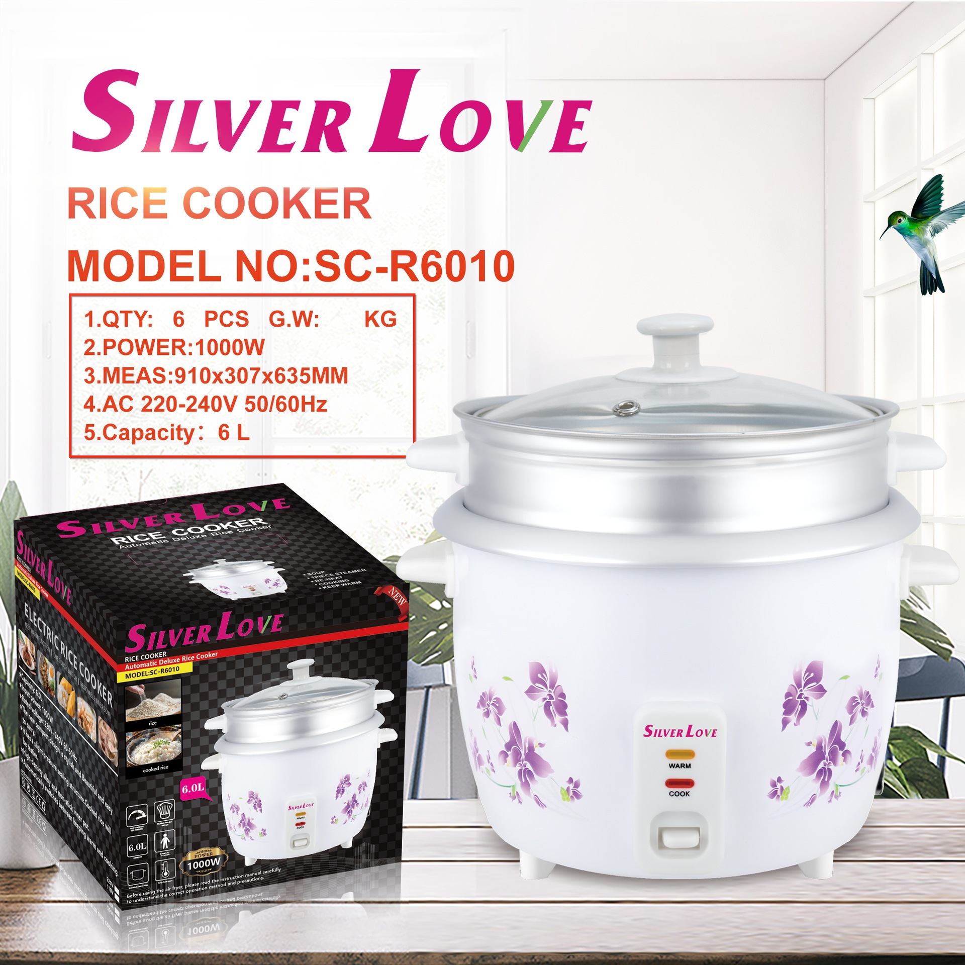 Foreign Trade Export Household Rice Cooker 6L Glass Lid Steamer 3-4 People Rice Cooker Rice Cooker English