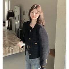 黑色法式小香风外套女2025春秋新款感超好看名媛气质短款上衣