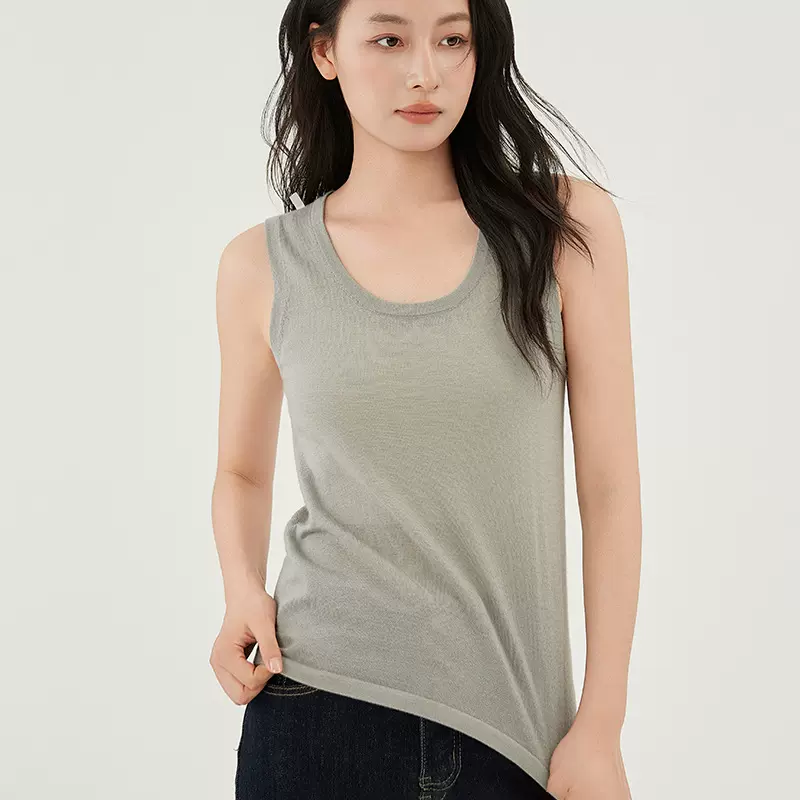 纯羊绒针织U型领显瘦百搭吊带背心女春夏25云感打底上衣外穿内搭