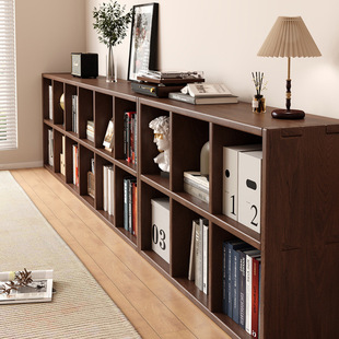 Solid Wood Bookshelf Floor-Standing Walnut Color Free Combination Living Room Cabinet Storage Cabinet Home Grid Bookcase Storage Cabinet Factory