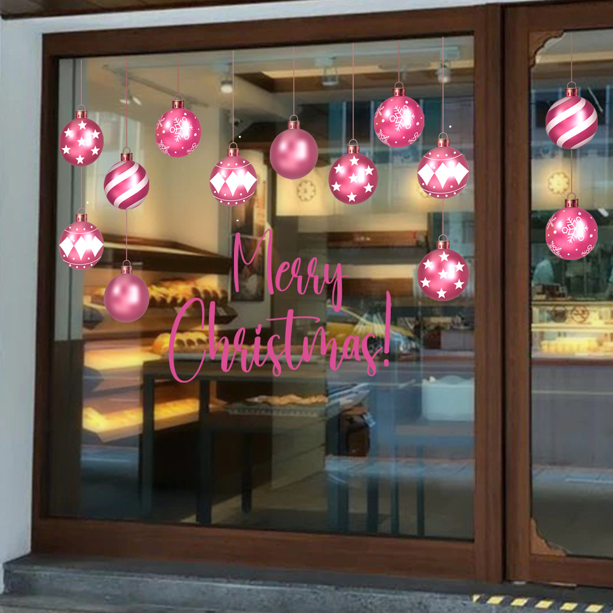 Christmas Pink Light Window Wall Stickers For Festive Home Decor_voghion.com