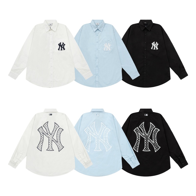 Trendy Mlb Shirt Spring and Autumn New Style with Large Ny Embroidery on the Back, Casual Loose Unisex Couple's Top Jacket