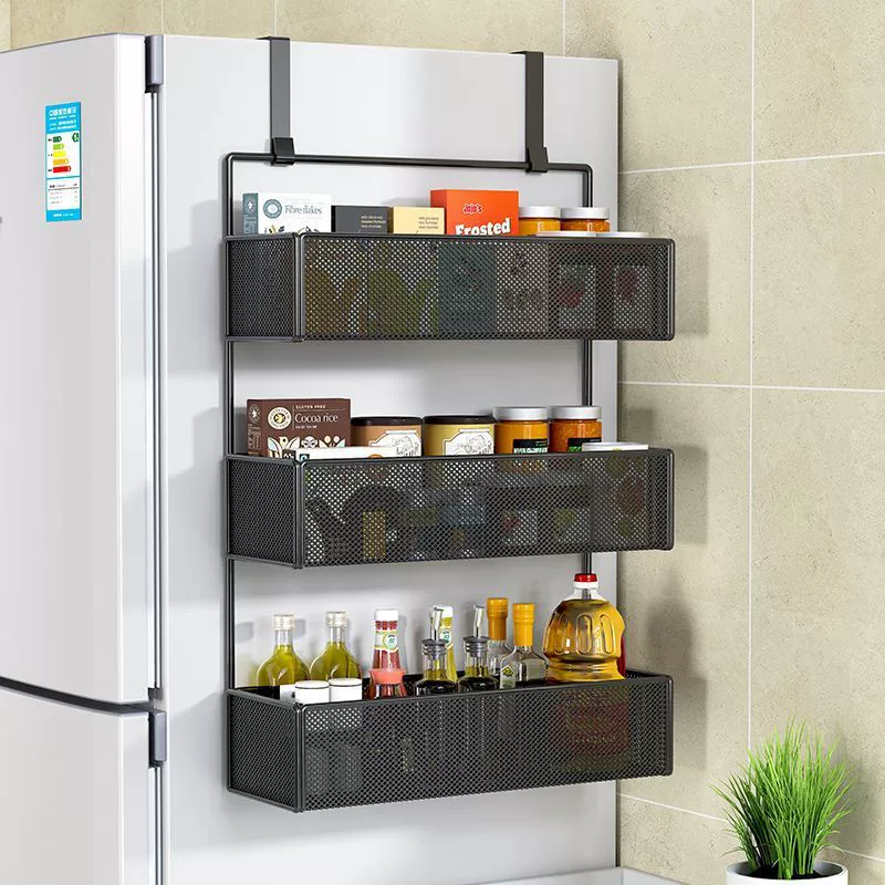 Полка для холодильника, боковая полка для хранения, кухонная дверь, многофункциональный крючок, боковая многослойная настенная полка для холодильника