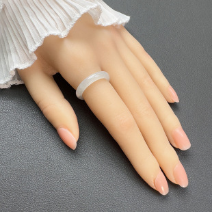 Natural Jade A Goods Jade Ring Glutinous Finger Ring Snowflake Cotton Ring Men's and Women's Couple's Jade Jewelry Tail Ring