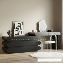 现代简约黑色梳妆台化妆桌斗柜一体家用全实木大小户型卧室高级桌