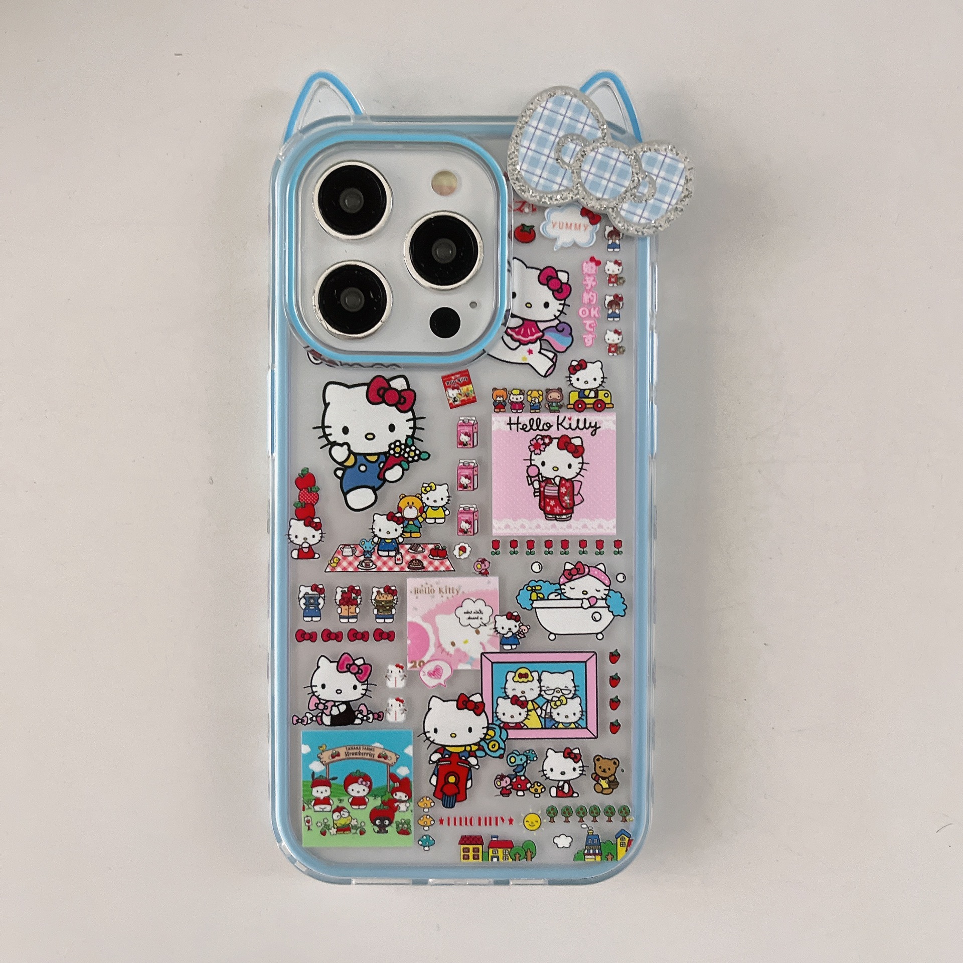 Linda caricatura pantalla completa KT gato ilustración para Apple 16ProMax funda para teléfono móvil 15Pro bowknot 14/13 nuevo