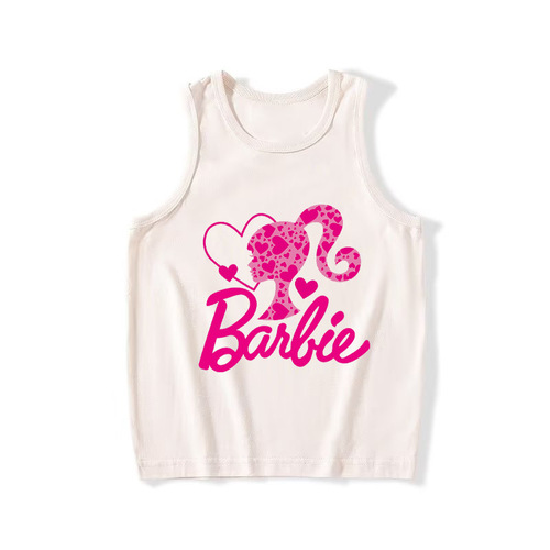 Barbie The Movie芭比爱心卡通印花童装男女童无袖背心跨境亚马逊