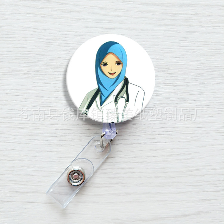 Nueva linda moda coreana de dibujos animados hebilla fácil de tirar tarjeta de trabajo clip de insignia certificado hebilla telescópica clip de insignia al por mayor