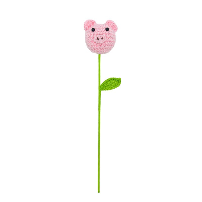 Ramo de Flores Artificiales con Cabeza de Animal Terminada, Flores de Ganchillo Hechas a Mano, Decoración del Hogar, Ramo Creativo de Animales de Dibujos Animados, Ramo de Cerdos image 6