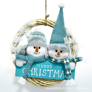 New Amazon Christmas Cute Snowman Doll Rattan Wreath Decoration Fireplace Festive Atmosphere Pendant