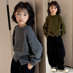 Girls' Sweater Winter 2024 New Children's Top Winter Wear Korean Style Girl's Knitted Bottoming Shirt Wide Leg Pants Trousers