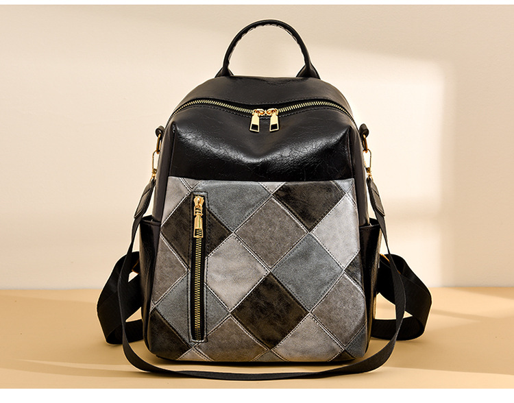 Women's Retro Backpack Pu Leather Diamond Grid Travel Rucksack_voghion.com