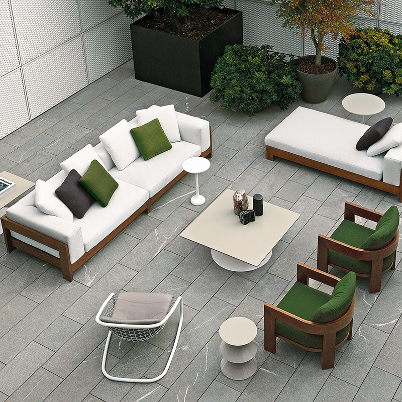 Sofá al aire libre villa al aire libre Hotel Patio jardín teca ocio combinación protección solar sofá impermeable muebles de madera maciza