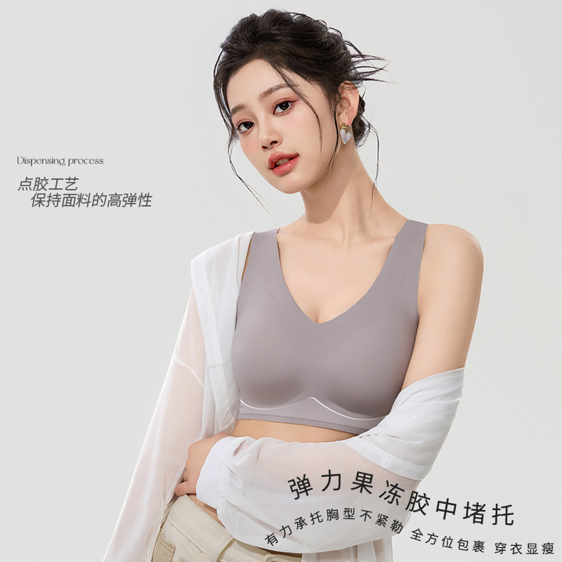 Suave soporte de ropa interior sin costuras inalámbrico cómodo pecho grande pequeño sujetador transpirable Copa fija femenina se reunieron más tamaño brillante