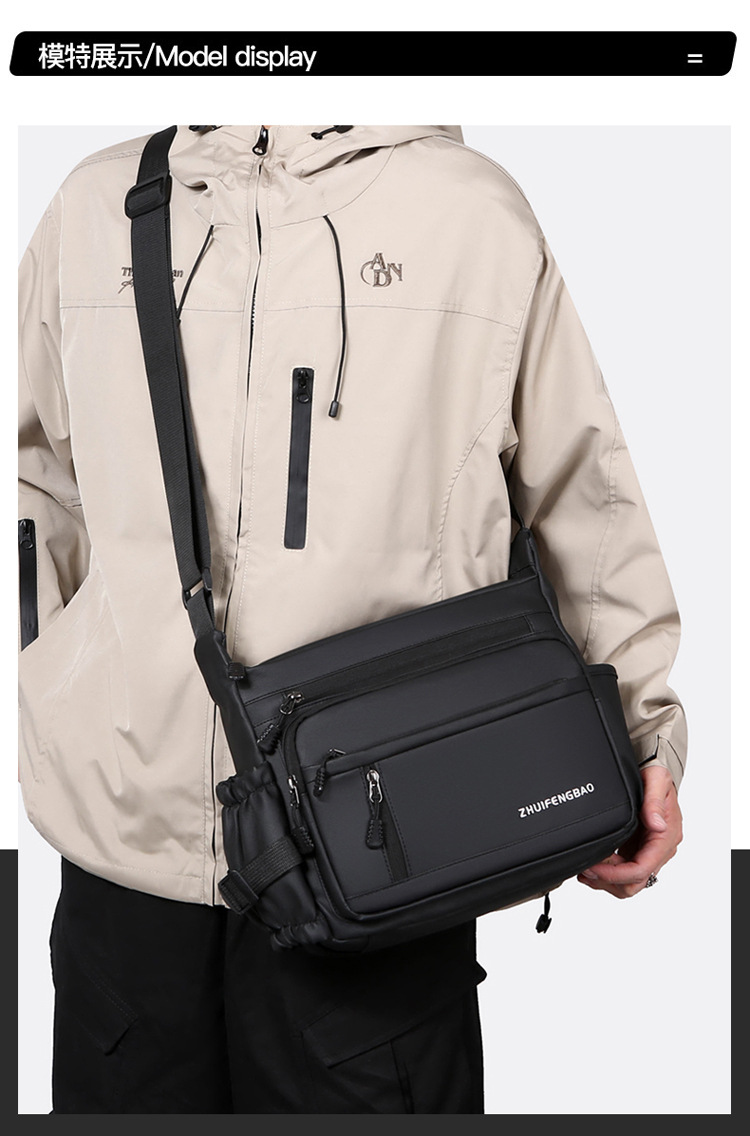 Cross-border men's single-shoulder bag, multi-layer large-capacity crossbody bag, fashionable and lightweight motorcycle bag, travel water-resistant small backpack undefined